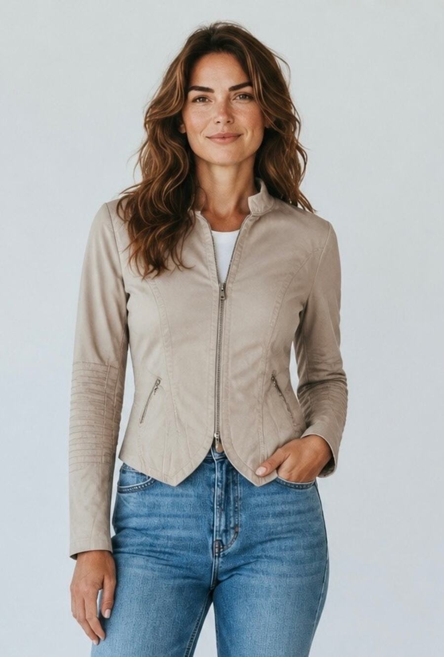 Banana Republic Blazer, Beige Fitted, Women's Size S Beige Zipper Closure Chic